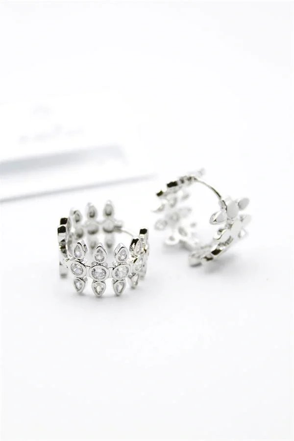 Taşlı Halka Küpe - Gümüş