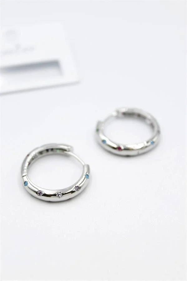 Taşlı Halka Küpe - Gümüş