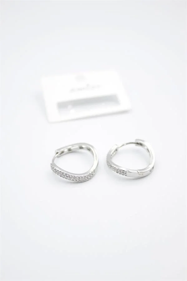 Taşlı Halka Küpe - Gümüş