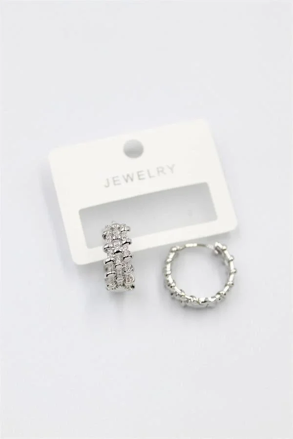 Taşlı Halka Küpe - Gümüş