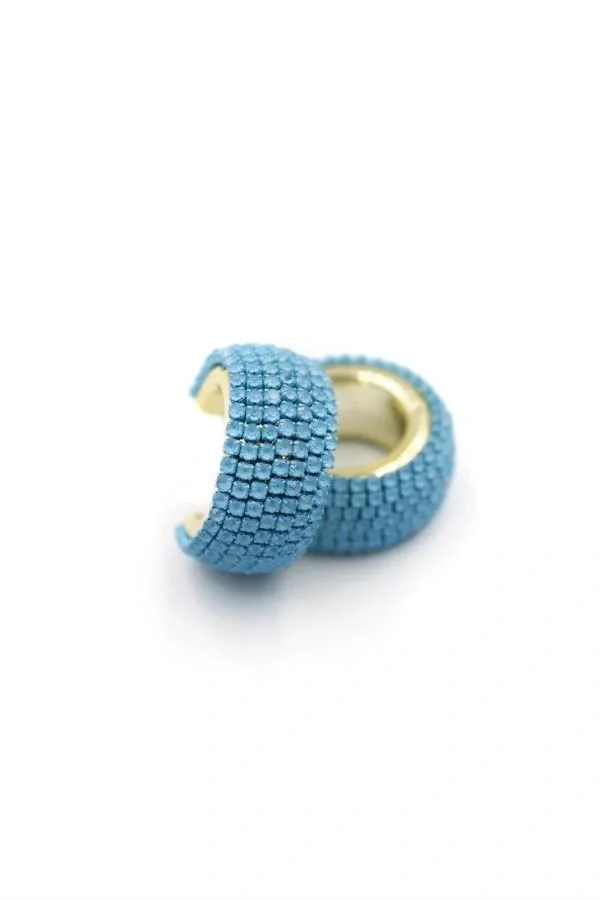 Taşlı Halka Küpe - Mavi