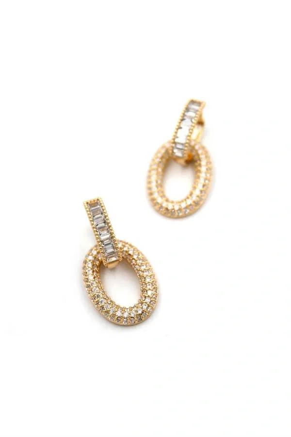 Taşlı Halka Küpe - Rose