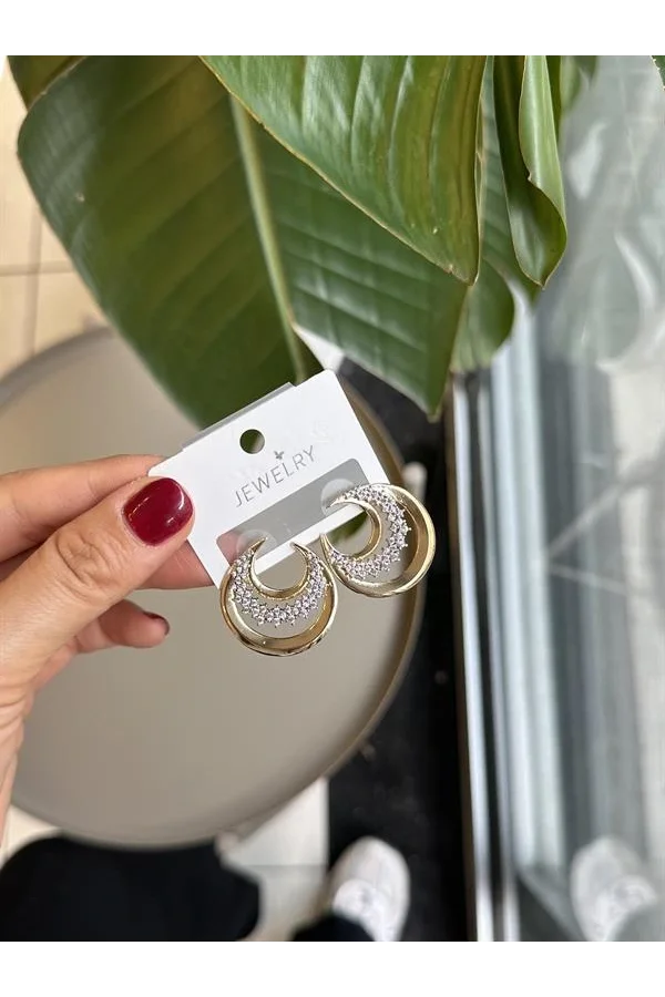 Taşlı Hilal Küpe - Altın