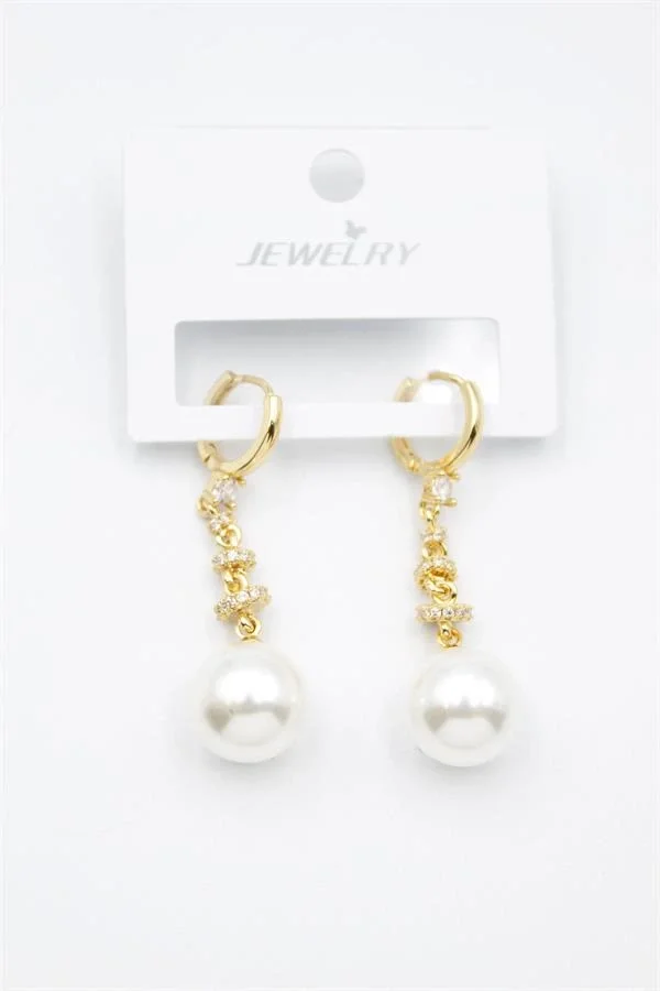 Taşlı İnci Küpe - Altın