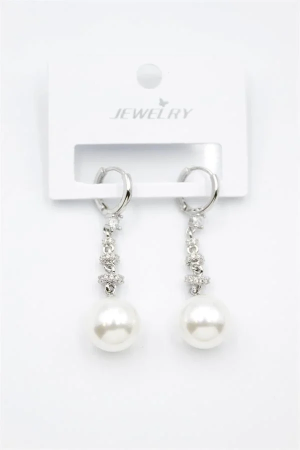 Taşlı İnci Küpe - Gümüş