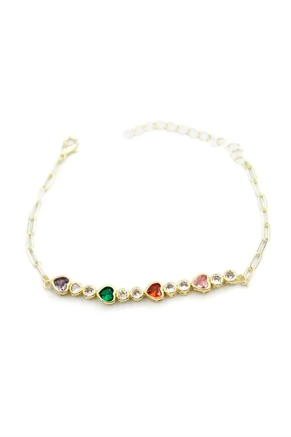 Taşlı Kalp Bileklik - Altın