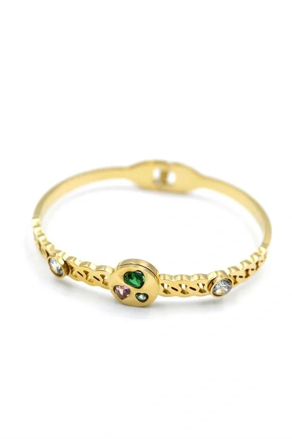 Taşlı Kalp Bilezik - Altın