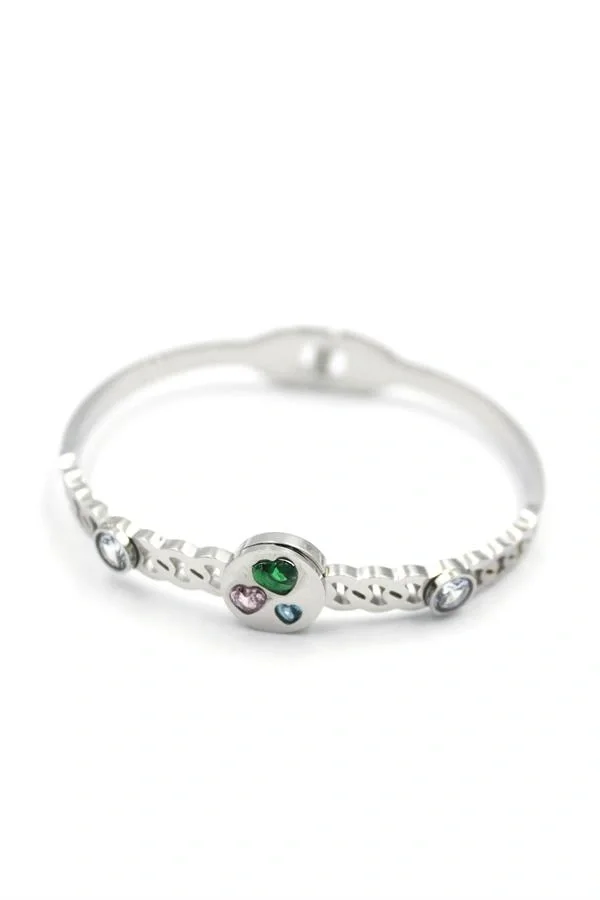 Taşlı Kalp Bilezik - Gümüş