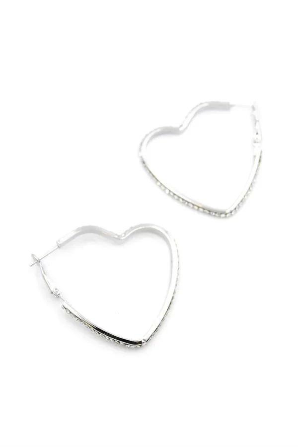 Taşlı Kalp Halka Küpe - Gümüş