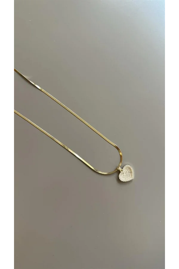 Taşlı Kalp Kolye - Altın