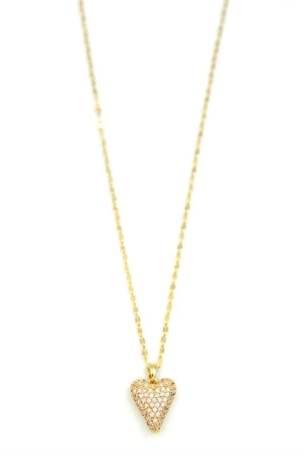 Taşlı Kalp Kolye - Altın