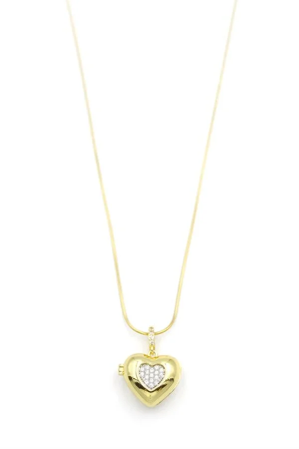Taşlı Kalp Kolye - Altın