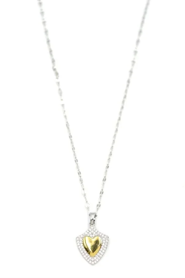 Taşlı Kalp Kolye - Gümüş