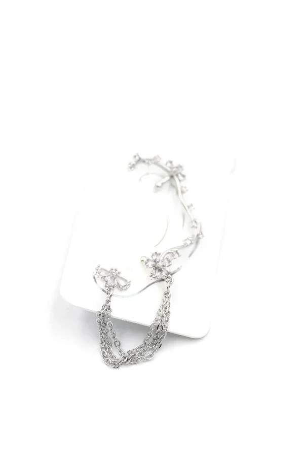 Taşlı Kıkırdak Küpe - Gümüş