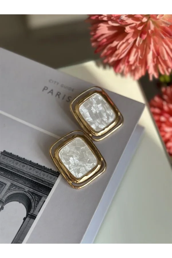 Taşlı Küpe - Beyaz