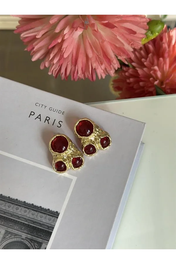 Taşlı Küpe - Bordo