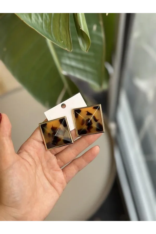 Taşlı Küpe - Kahverengi