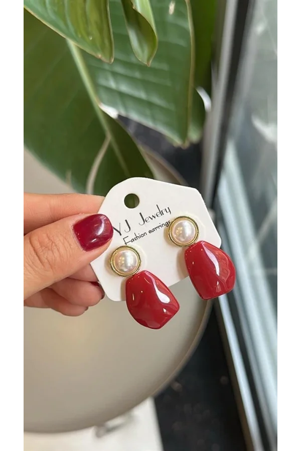 Taşlı Küpe - Kırmızı