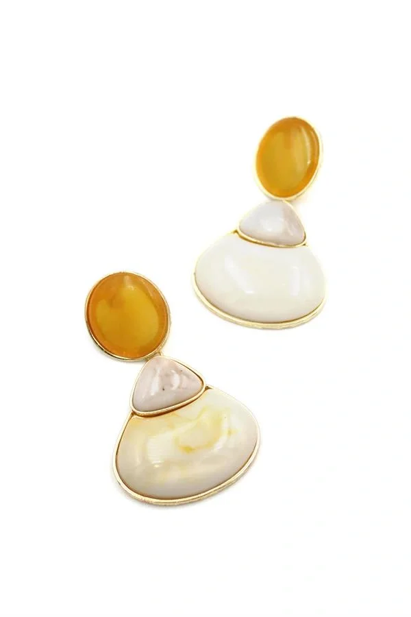 Taşlı Küpe - Krem