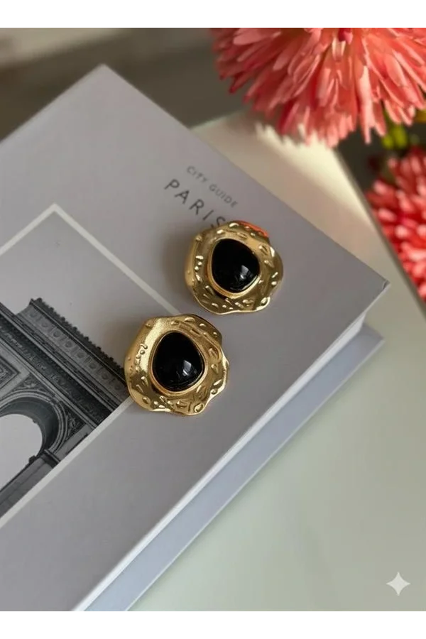 Taşlı Küpe - Siyah