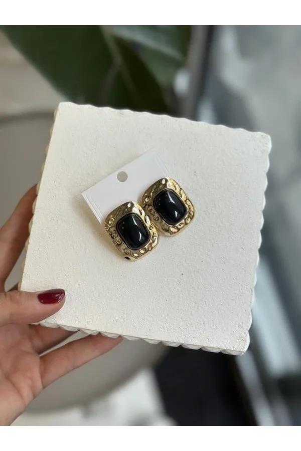 Taşlı Küpe - Siyah