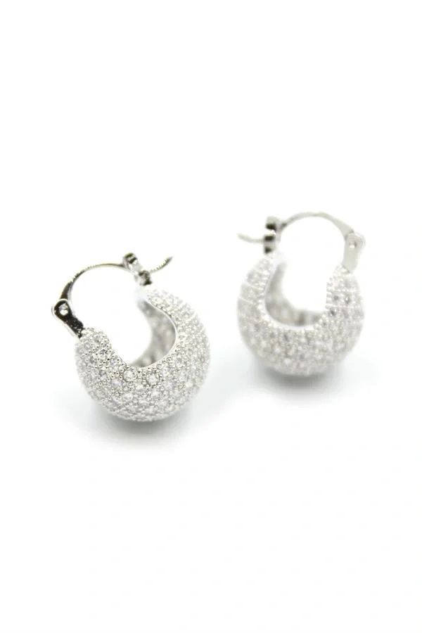 Taşlı Top Küpe - Gümüş