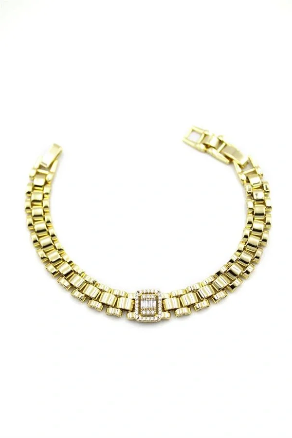 Taşlı Vip Bileklik - 14K Altın