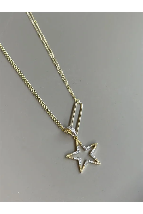 Taşlı Yıldız Kolye - Altın