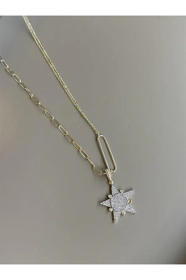 Taşlı Yıldız Kolye - Altın