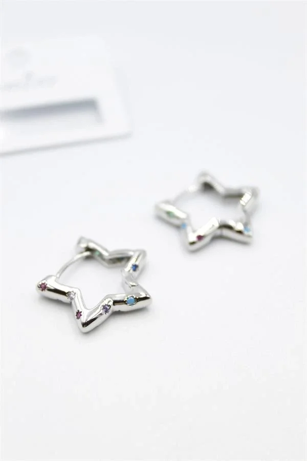 Taşlı Yıldız Küpe - Gümüş