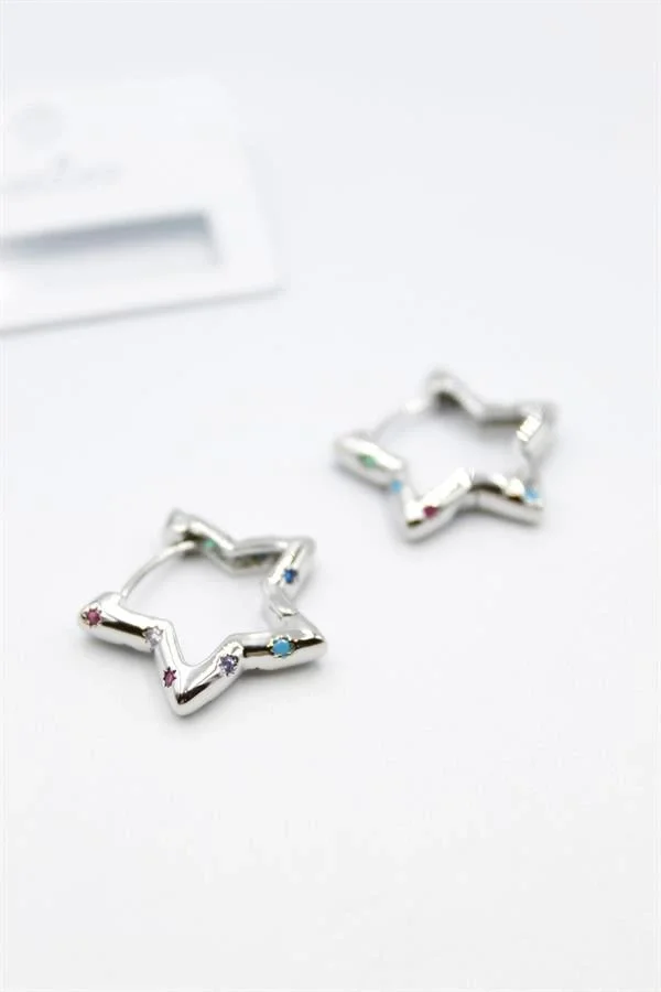 Taşlı Yıldız Küpe - Gümüş