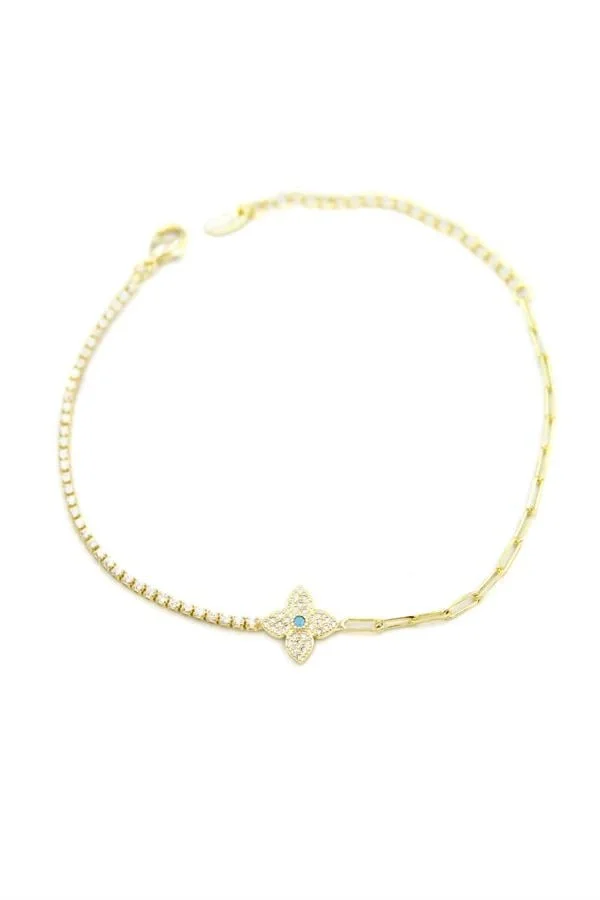 Taşlı Yonca Bileklik - Altın
