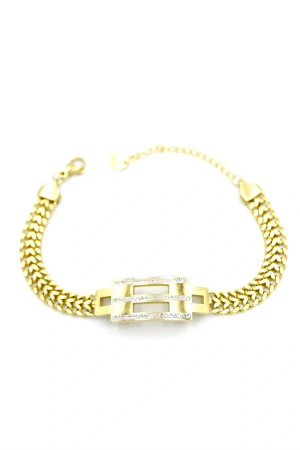 Taşlı Zincir Bileklik - Altın