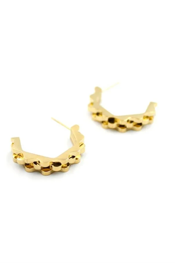 Tırtıklı Beşgen Çelik Küpe - Altın