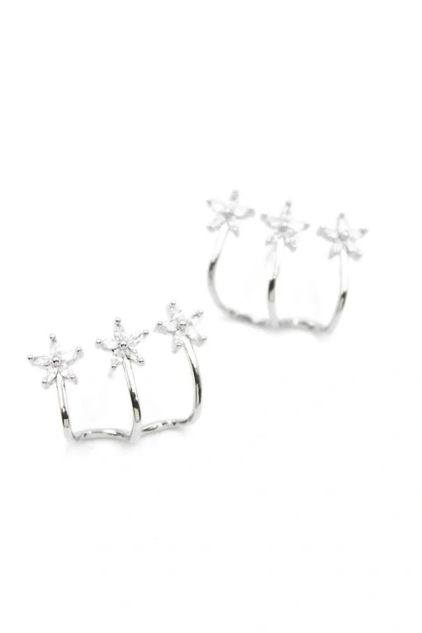 Üçlü Çiçek Küpe - Gümüş