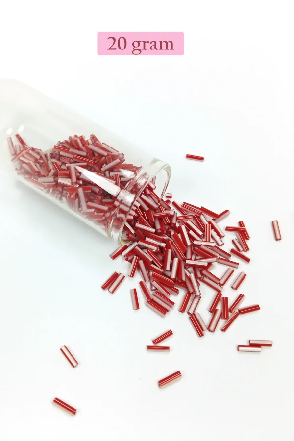 Uzun Boru Kesme Boncuk Çap 2mm Uzunluk 10 mm - 20 Gram - Kırmızı Beyaz - BNC239