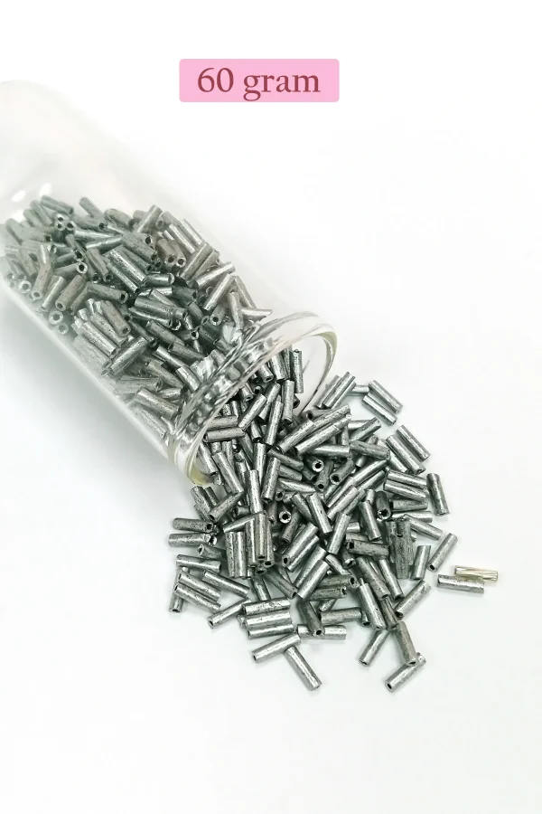Uzun Boru Kesme Boncuk Çap 2mm Uzunluk 10 mm - 60 Gram - Desenli Gümüş - BNC283