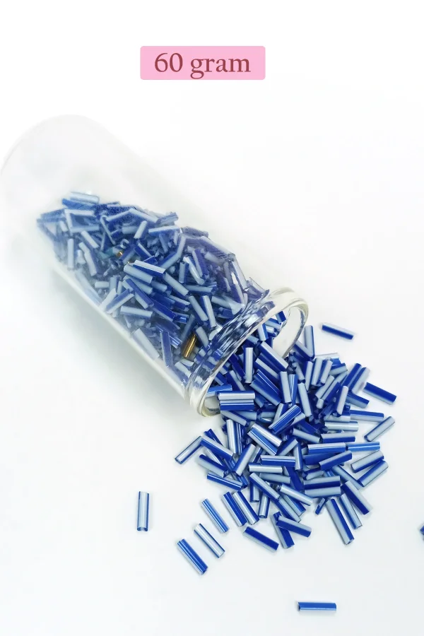 Uzun Boru Kesme Boncuk Çap 2mm Uzunluk 10 mm - 60 Gram - Mavi Beyaz - BNC275