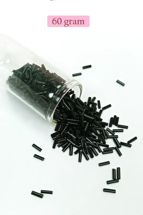 Uzun Boru Kesme Boncuk Çap 2mm Uzunluk 10 mm - 60 Gram - Siyah - BNC280