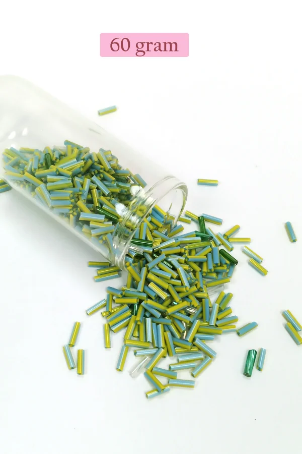 Uzun Boru Kesme Boncuk Çap 2mm Uzunluk 10 mm - 60 Gram - Yeşil Mavi - BNC289