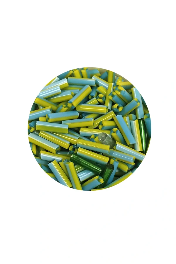 Uzun Boru Kesme Boncuk Çap 2mm Uzunluk 10 mm - 60 Gram - Yeşil Mavi - BNC289
