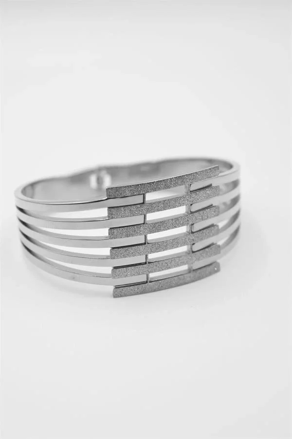 Yaldızlı Kalın Kaburga Bilezik - Gümüş