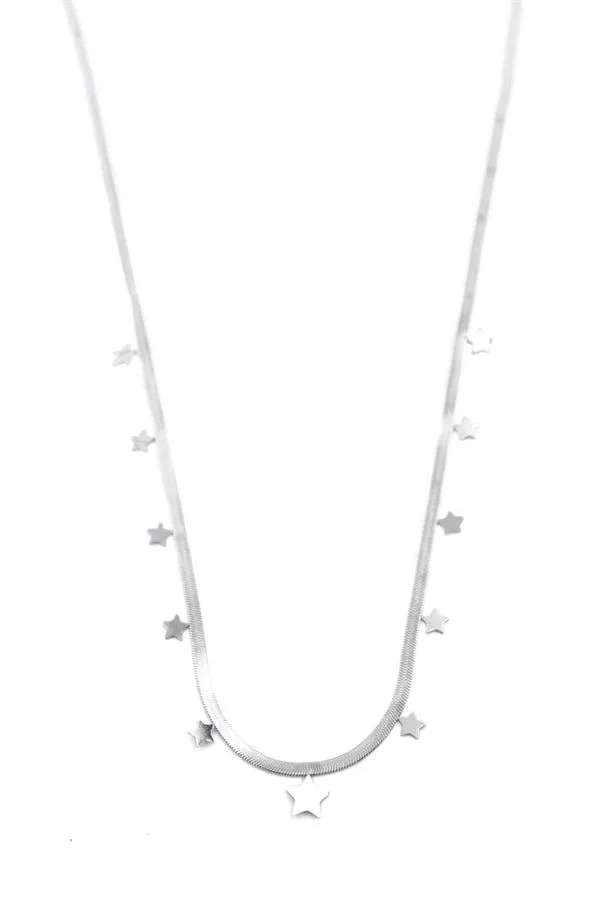 Yıldız Ezme Zincir Kolye - 45cm - Gümüş
