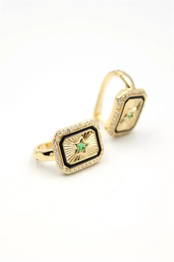 Yıldız Taşlı Küpe - Yeşil