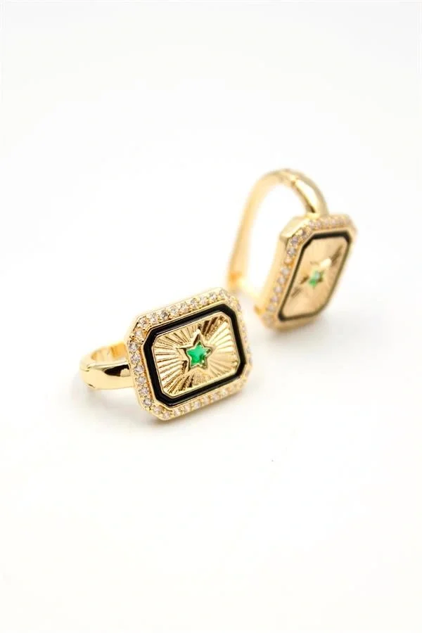 Yıldız Taşlı Küpe - Yeşil