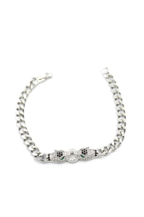 Zirkon Taşlı Leopar Bileklik - Gümüş