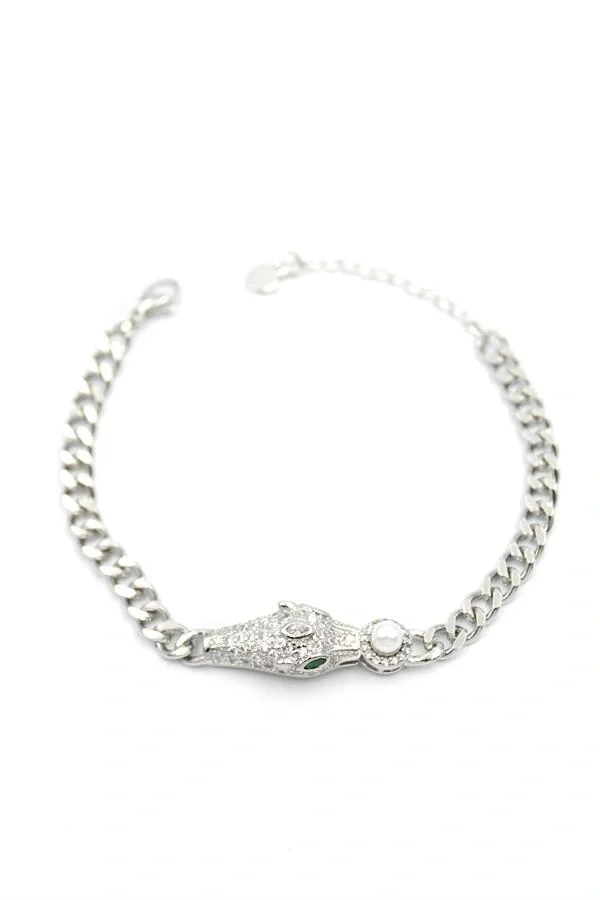 Zirkon Taşlı Leopar Bileklik - Gümüş