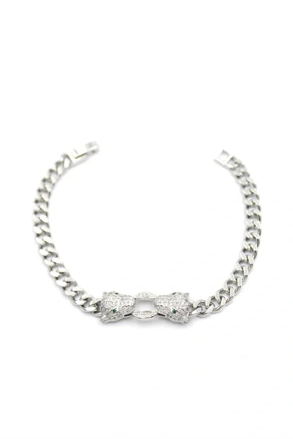 Zirkon Taşlı Leopar Bileklik - Gümüş