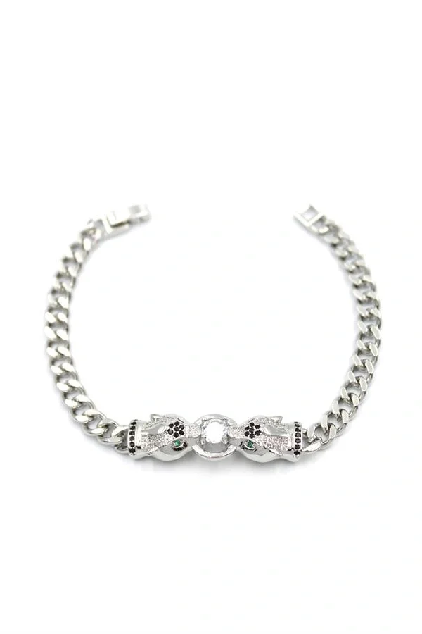 Zirkon Taşlı Leopar Bileklik - Gümüş
