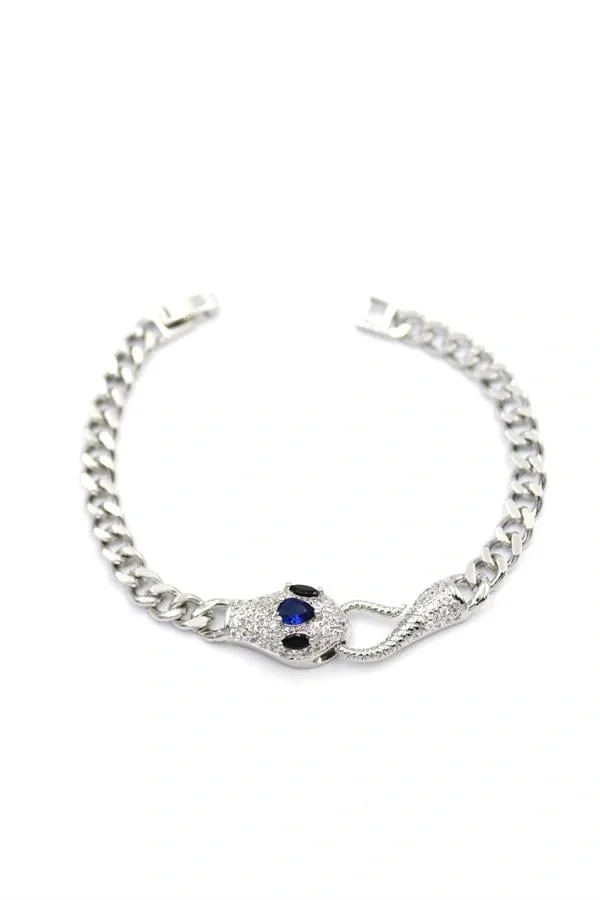 Zirkon Taşlı Yılan Bileklik - Gümüş